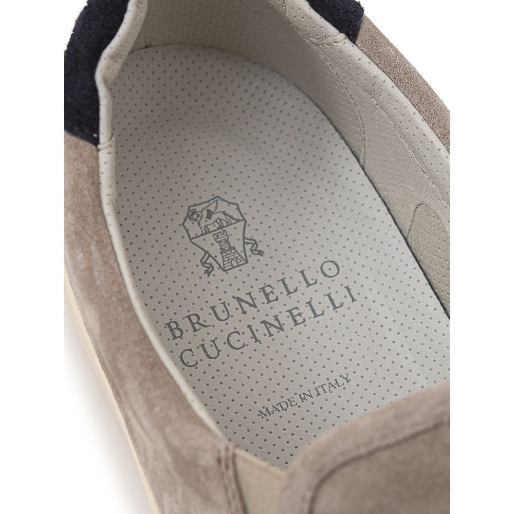 Brunello Cucinelli Zapatilla de cuero gris
