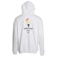 Suéter extragrande con capucha y logotipo de algodón blanco de Balenciaga