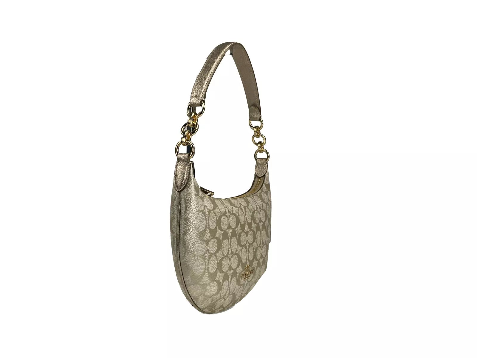COACH Payton Signature Bolso de hombro de piel de PVC color champán dorado