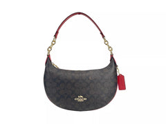 COACH Payton Signature Bolso de hombro de piel de PVC marrón y rojo