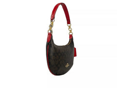COACH Payton Signature Bolso de hombro de piel de PVC marrón y rojo