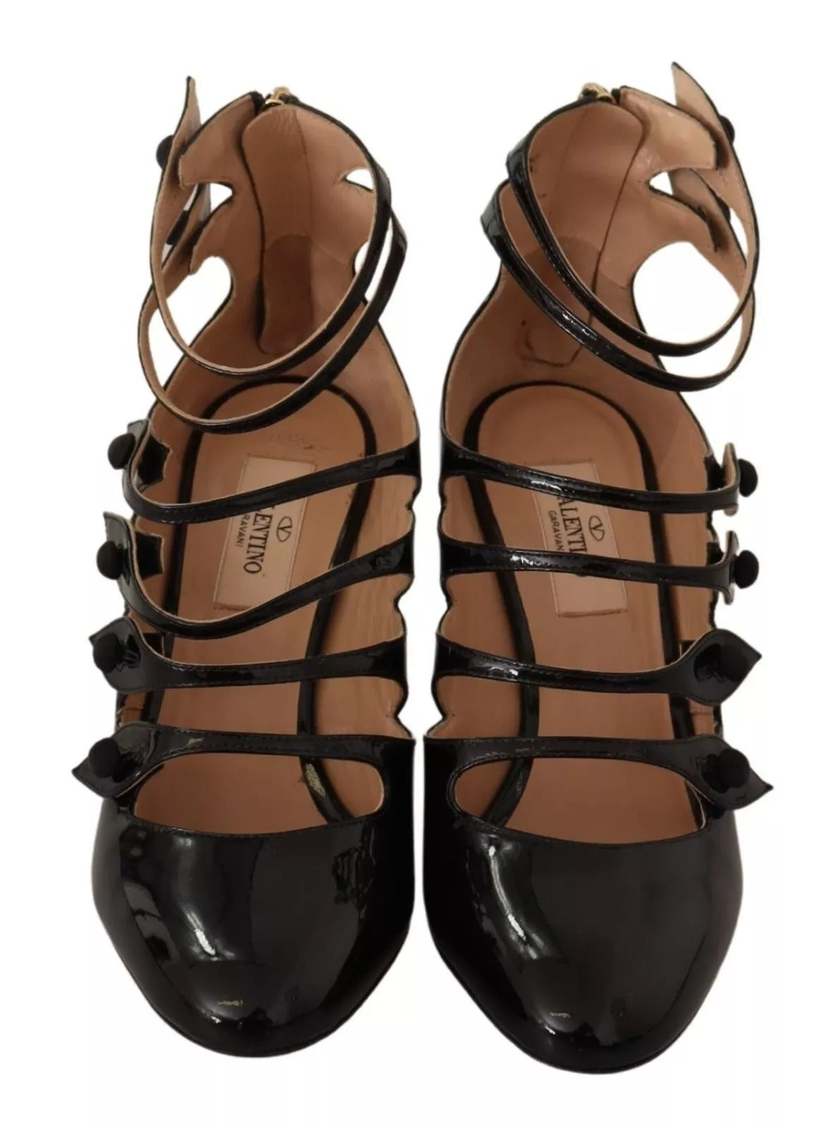 Zapatos de tacón medio Valentino de piel con múltiples tiras en negro