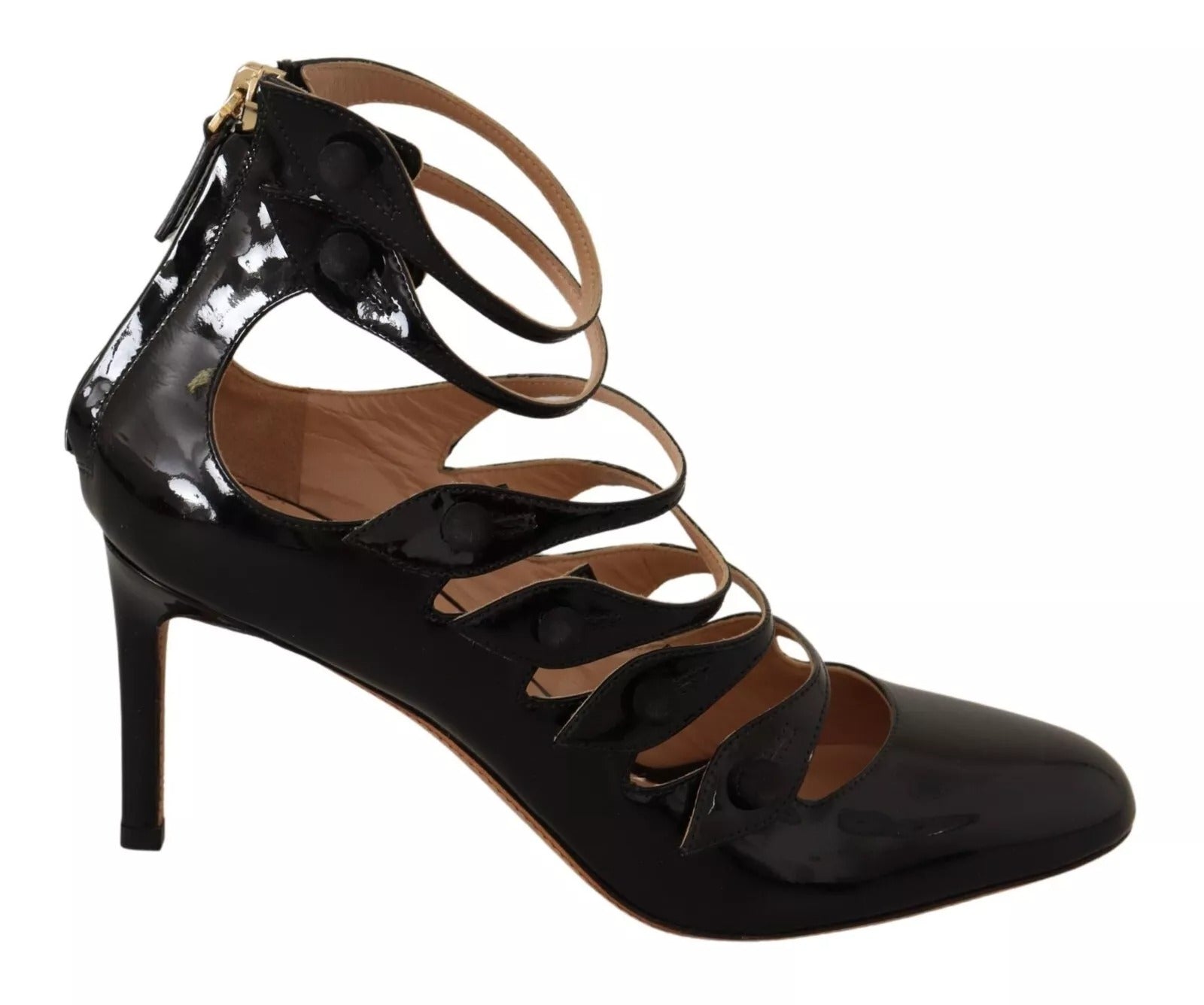 Zapatos de tacón medio Valentino de piel con múltiples tiras en negro