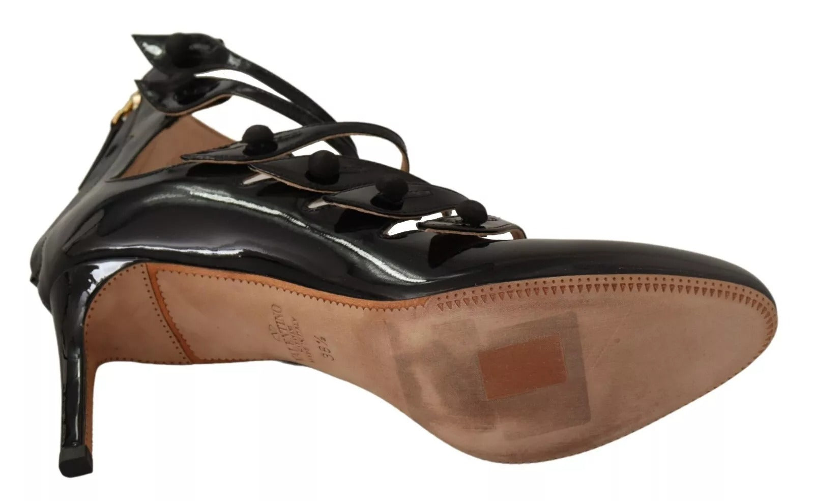 Zapatos de tacón medio Valentino de piel con múltiples tiras en negro