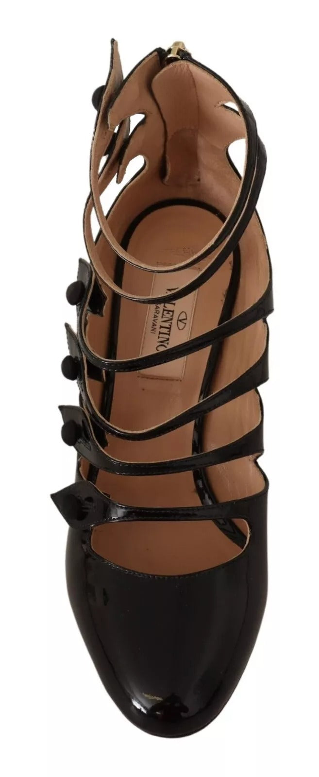 Zapatos de tacón medio Valentino de piel con múltiples tiras en negro