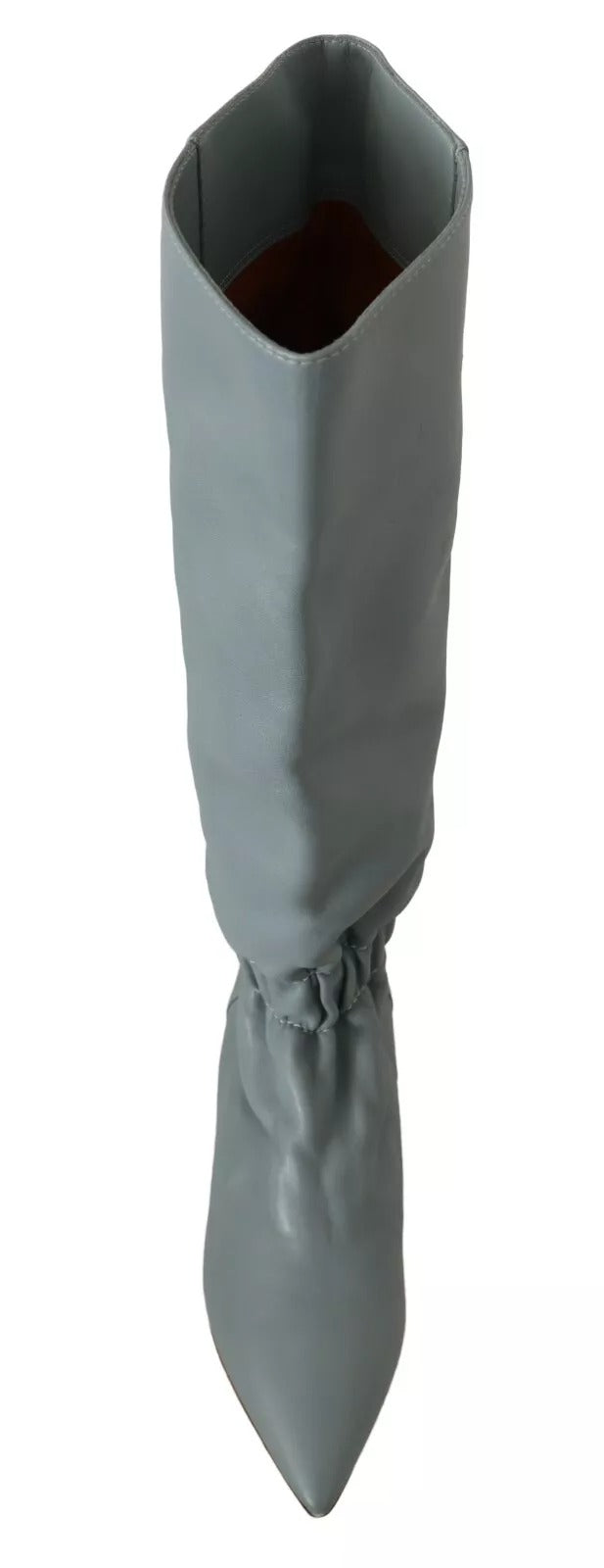 Botas altas hasta la rodilla con tacón de aguja y tacón plano elástico de cuero azul de Valentino