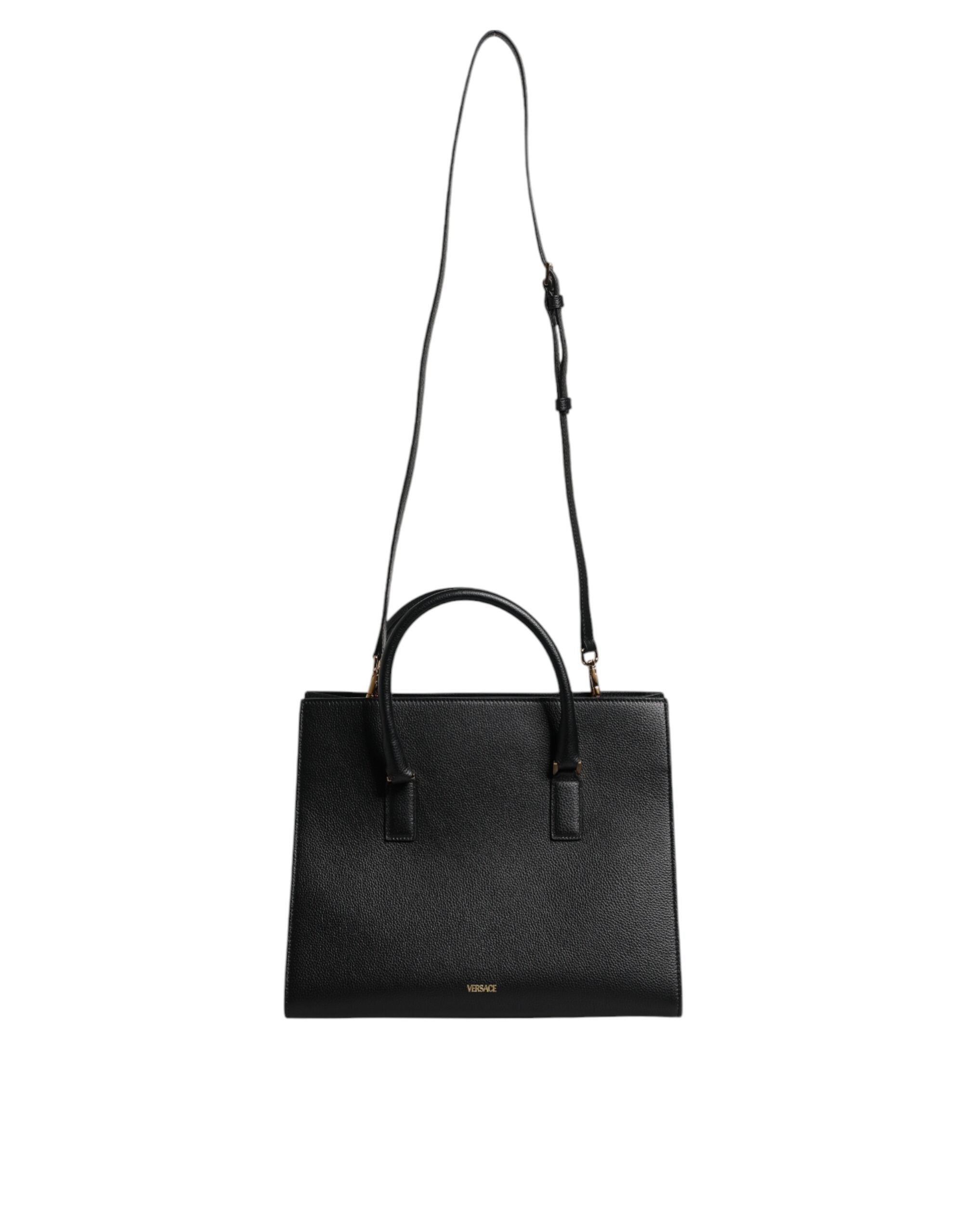 Bolso bandolera grande de piel negra con asa superior de Versace
