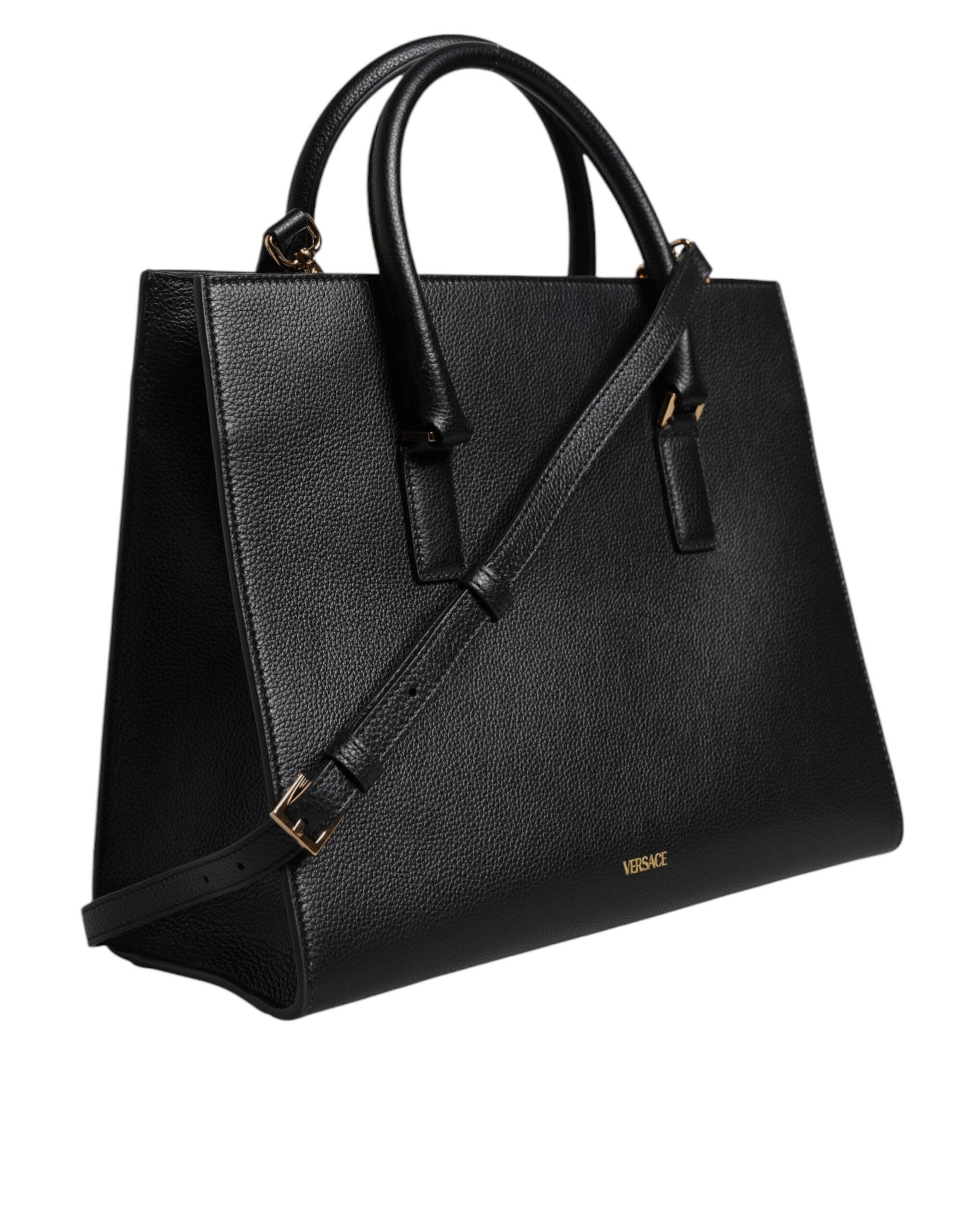 Bolso bandolera grande de piel negra con asa superior de Versace