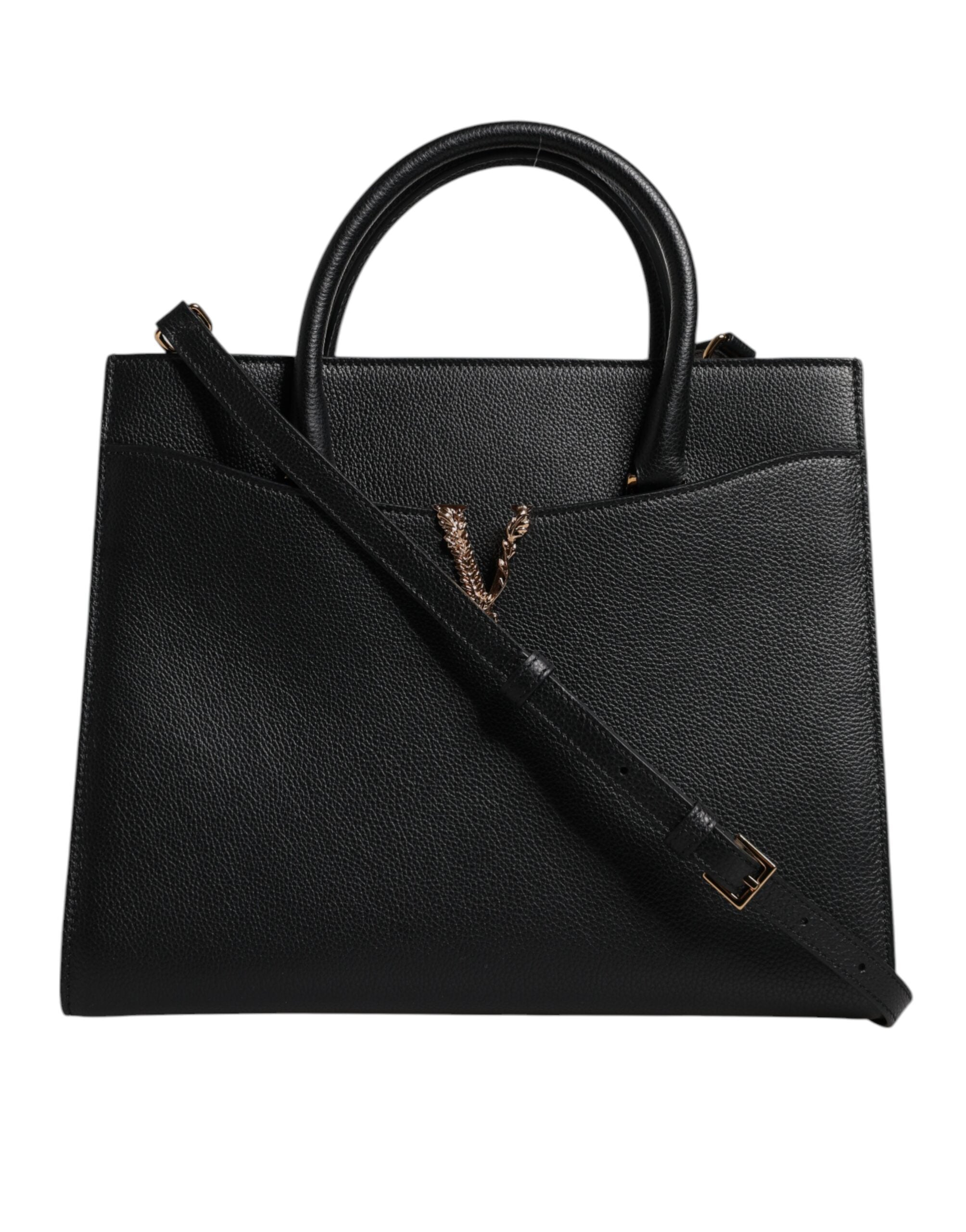 Bolso bandolera grande de piel negra con asa superior de Versace