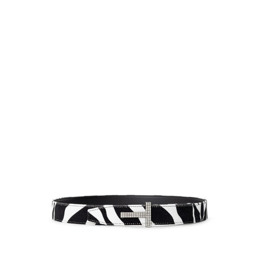 Cinturón de cuero blanco y negro de Tom Ford