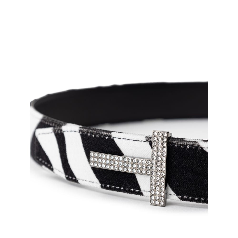 Cinturón de cuero blanco y negro de Tom Ford