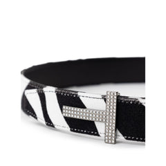 Cinturón de cuero blanco y negro de Tom Ford