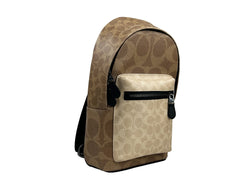 COACH West - Mochila bandolera de cuero con bloques de color, color arena