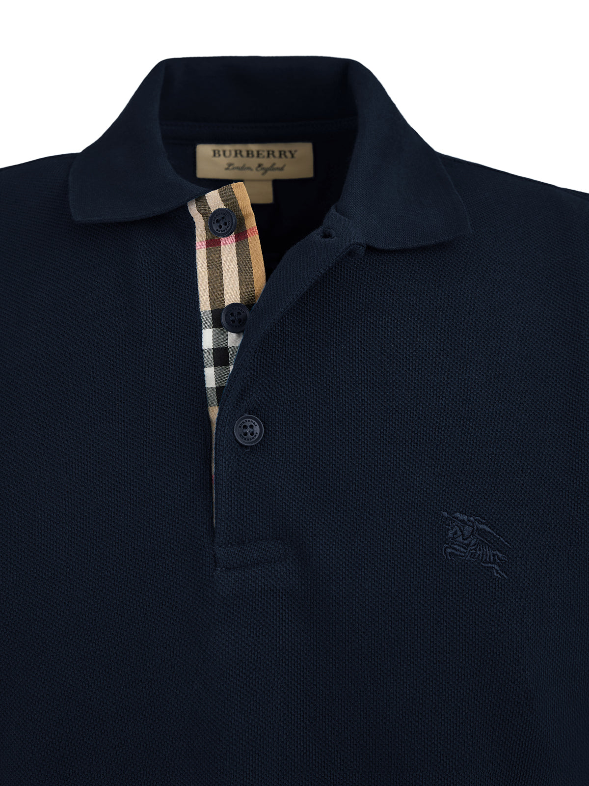 Polo de algodón azul marino con cuello de Burberry