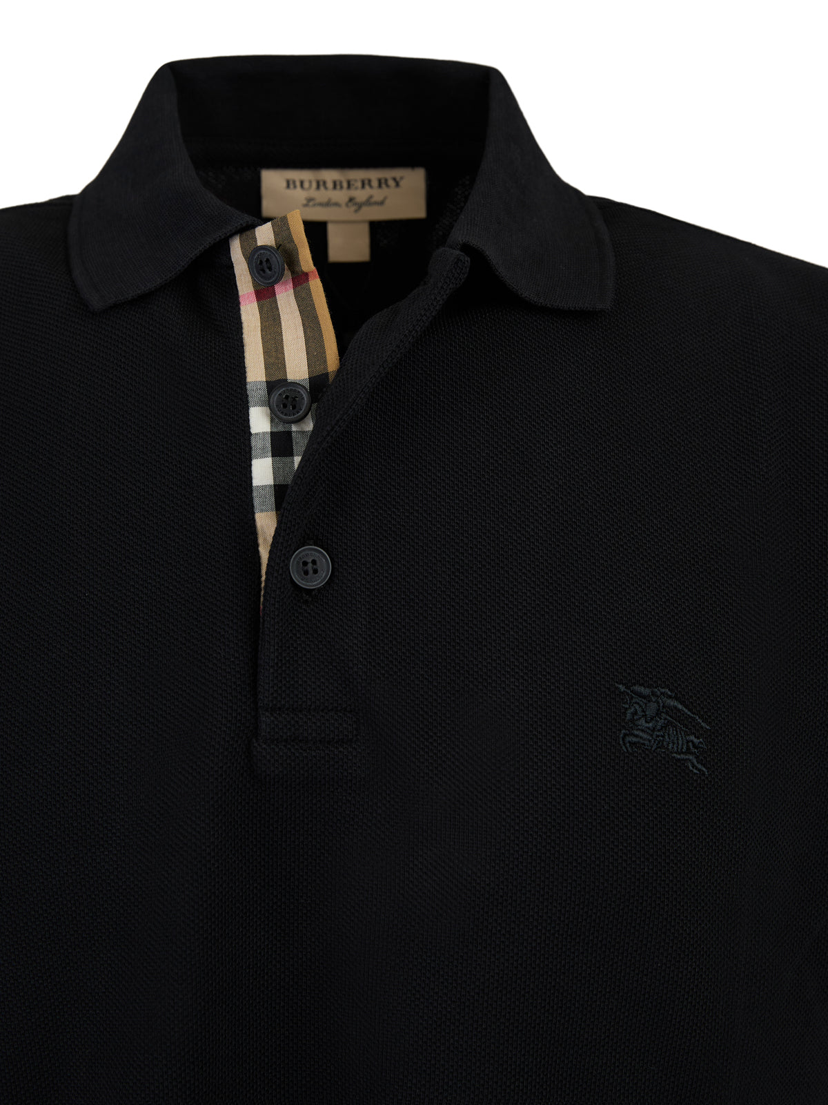 Polo de algodón negro con cuello de Burberry