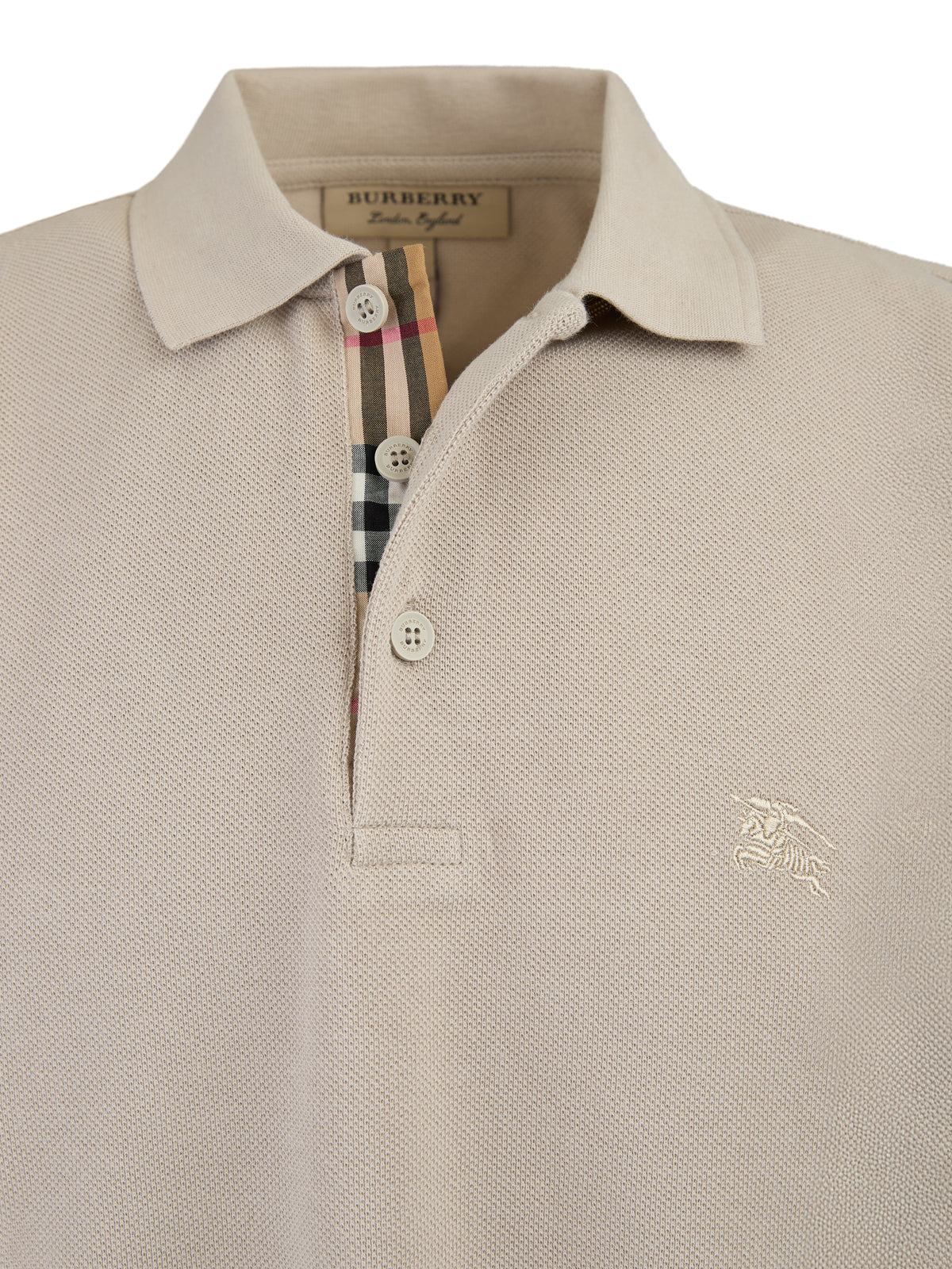 Polo Burberry de algodón con cuello en color piedra pálido