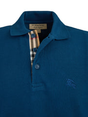 Polo de algodón con cuello en azul verdoso intenso de Burberry