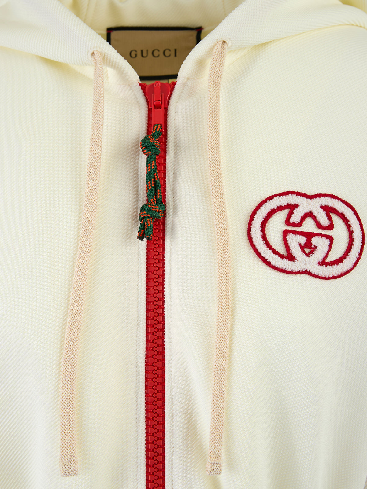 Sudadera con capucha y logotipo de poliéster color crema de Gucci