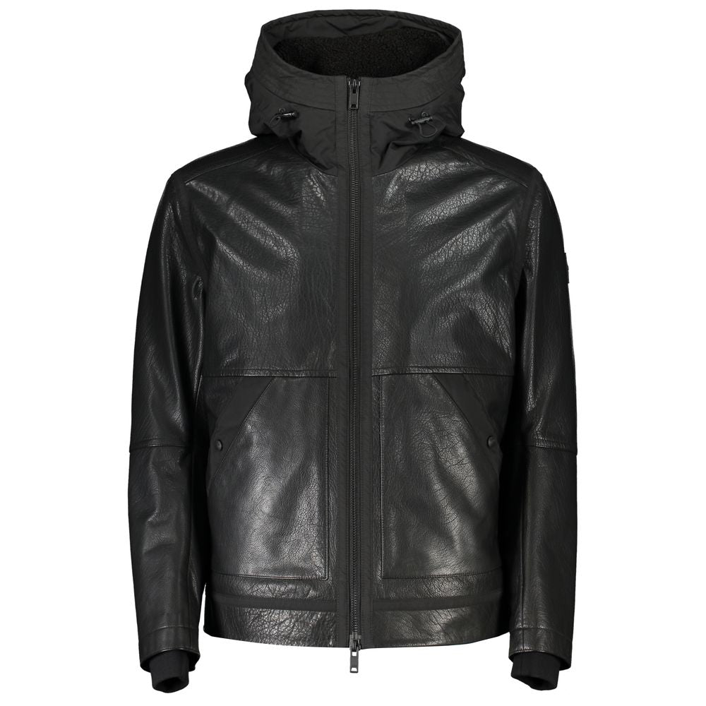 Chaqueta de cuero negra para hombre de Hugo Boss