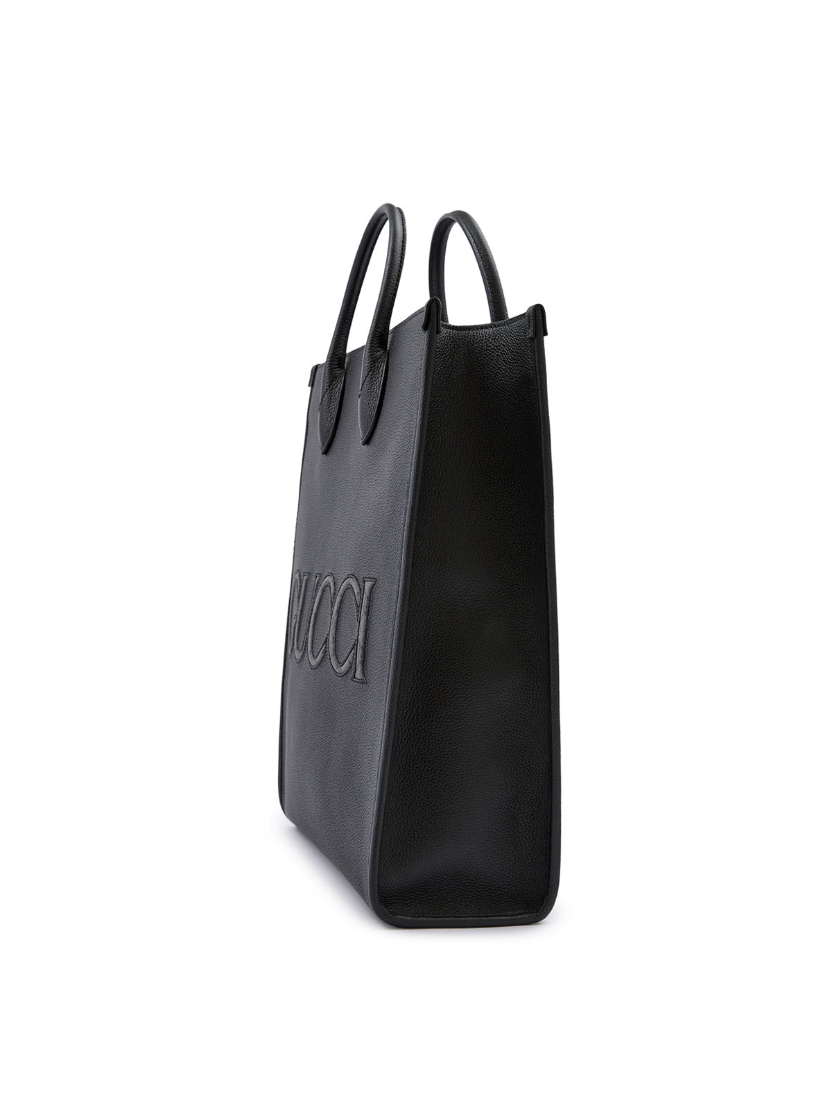 Bolso tote mediano de cuero negro con logotipo de Gucci