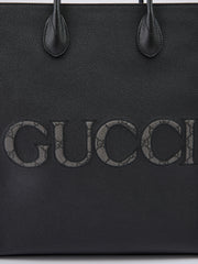 Bolso tote mediano de cuero negro con logotipo de Gucci