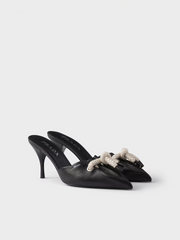 Sandalias Prada de piel napa negra con detalle de cuerda