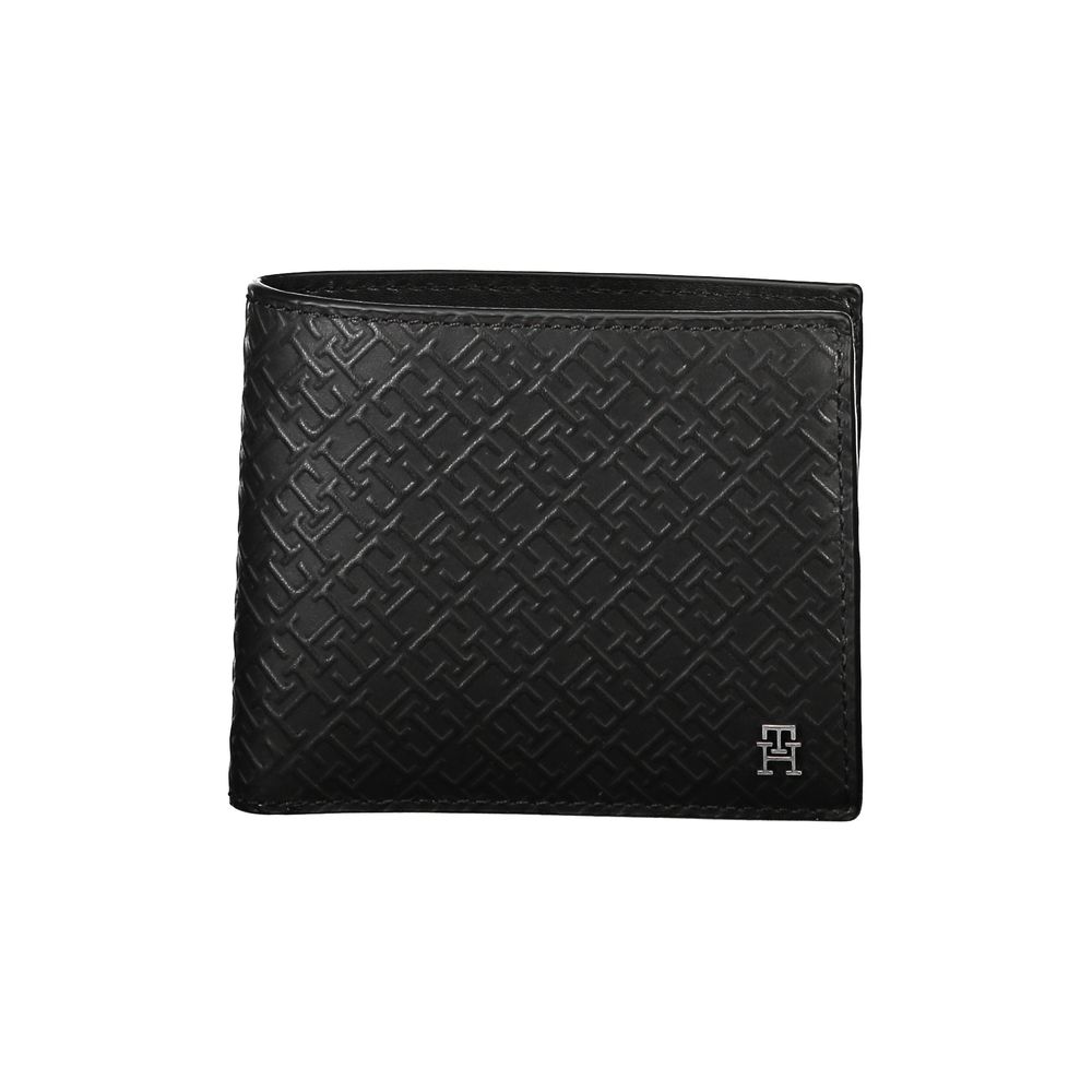 Cartera elegante de cuero negro con múltiples compartimentos de Tommy Hilfiger
