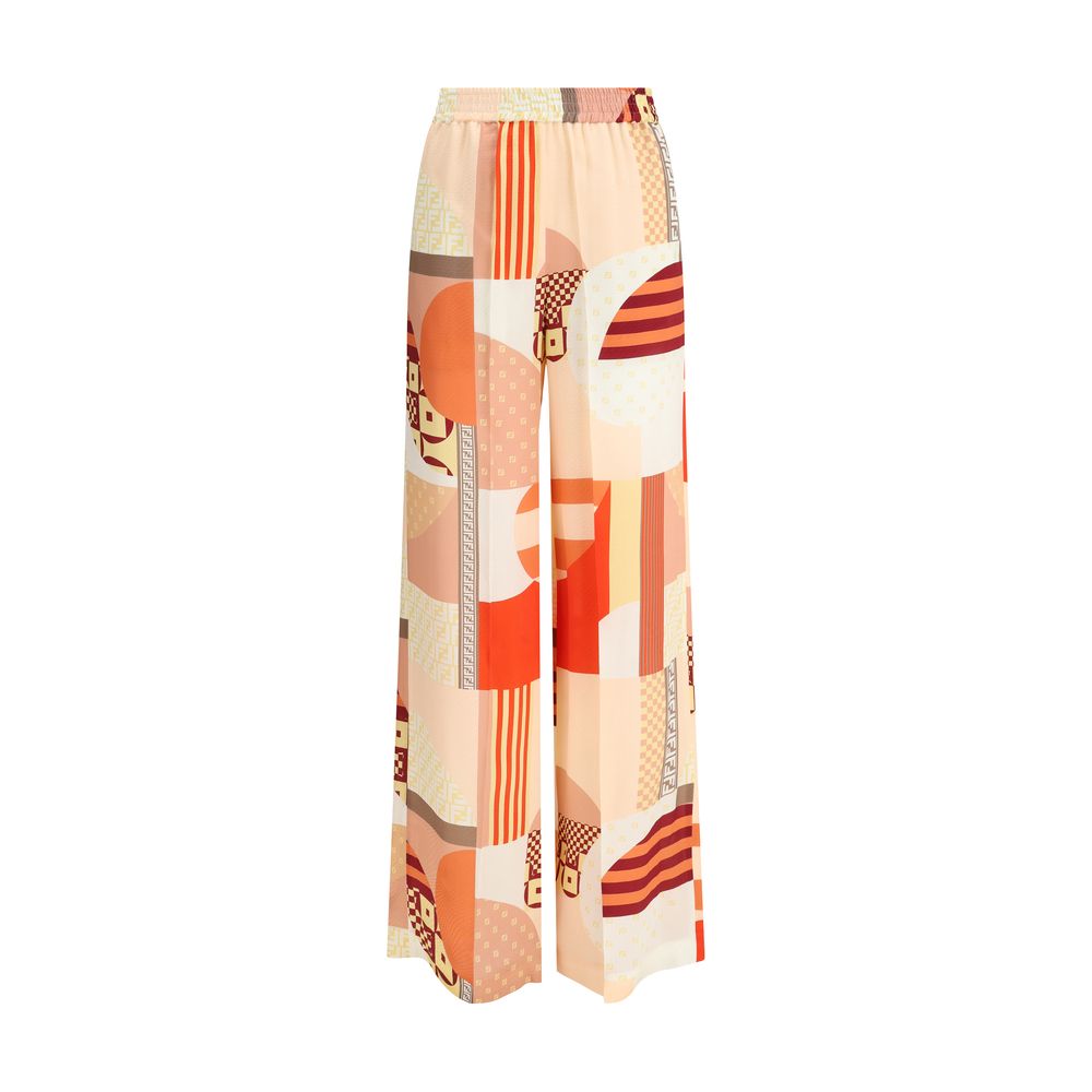 Pantalones de crepé de seda con estampado patchwork de Fendi