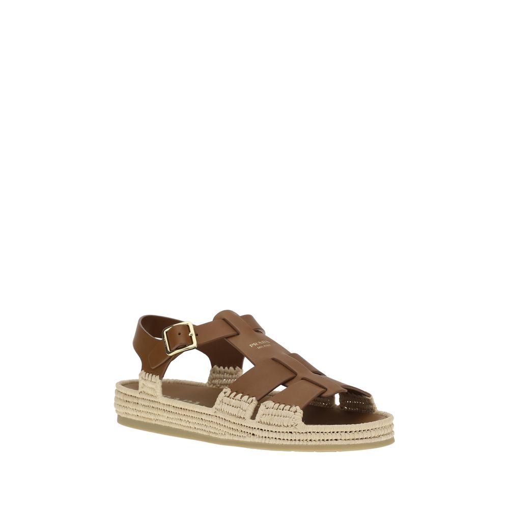 Sandalias de piel y rafia de Prada