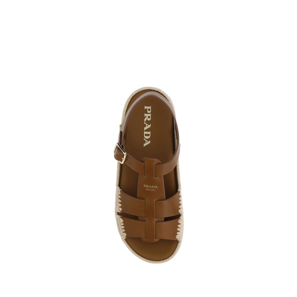 Sandalias de piel y rafia de Prada