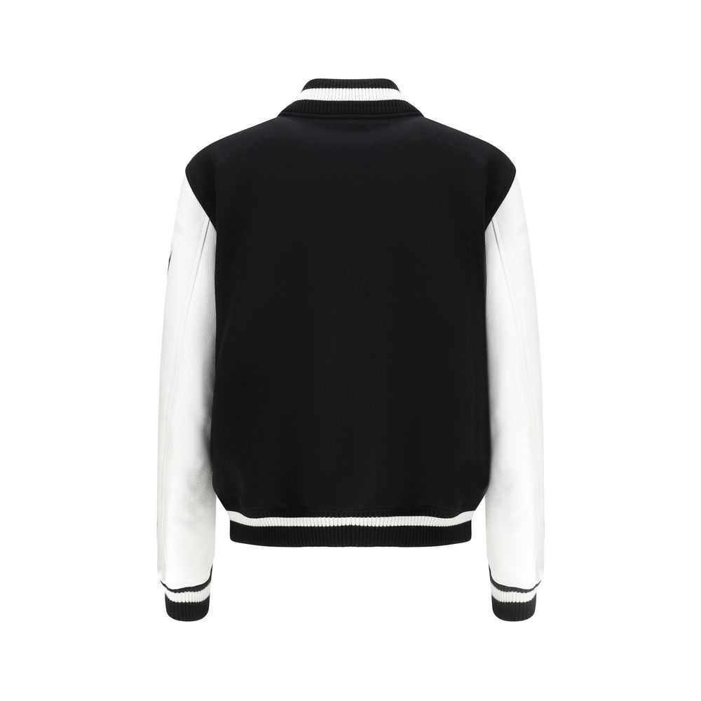 Chaqueta bomber universitaria de cuero y lana Off-White