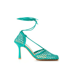 Sandalia de tela y piel verde de Bottega Veneta
