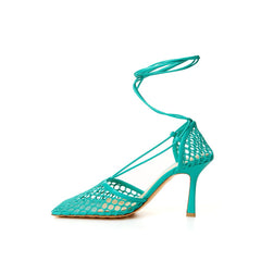 Sandalia de tela y piel verde de Bottega Veneta