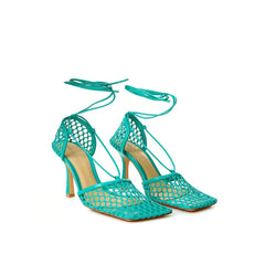 Sandalia de tela y piel verde de Bottega Veneta