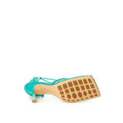 Sandalia de tela y piel verde de Bottega Veneta